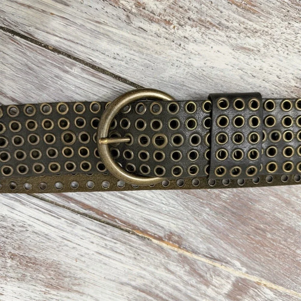 Streets Ahead Belt Womens One Size Olive Green Studded Grommet Wide